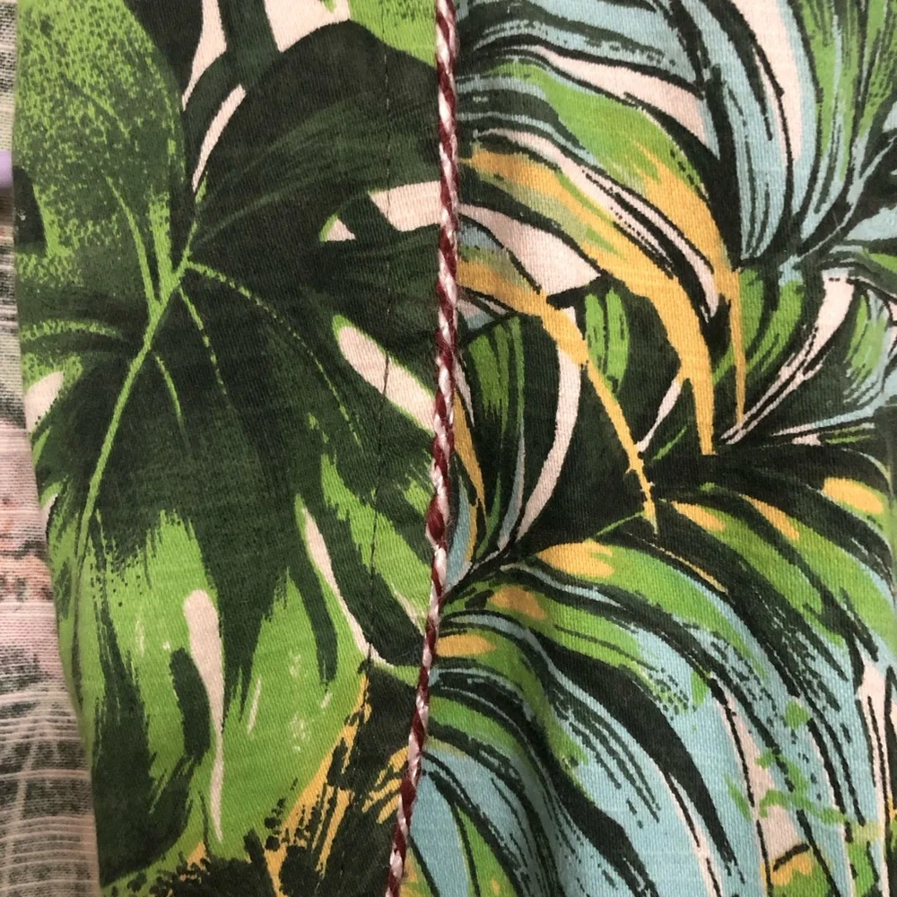 Bombay Dye Tropical Leaf Print Long Duster Coat - Green Botanical Barkcloth